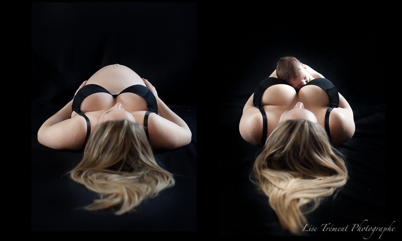 Jolie maman enceinte puis avec bébé sur son ventre